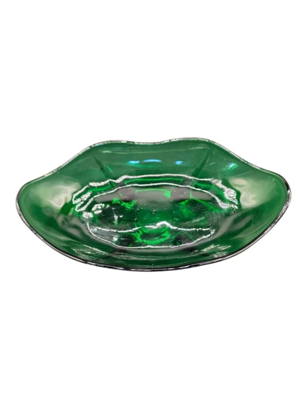 Vintage Anchor Hocking Green Glass Bowl Scalloped MCM Style